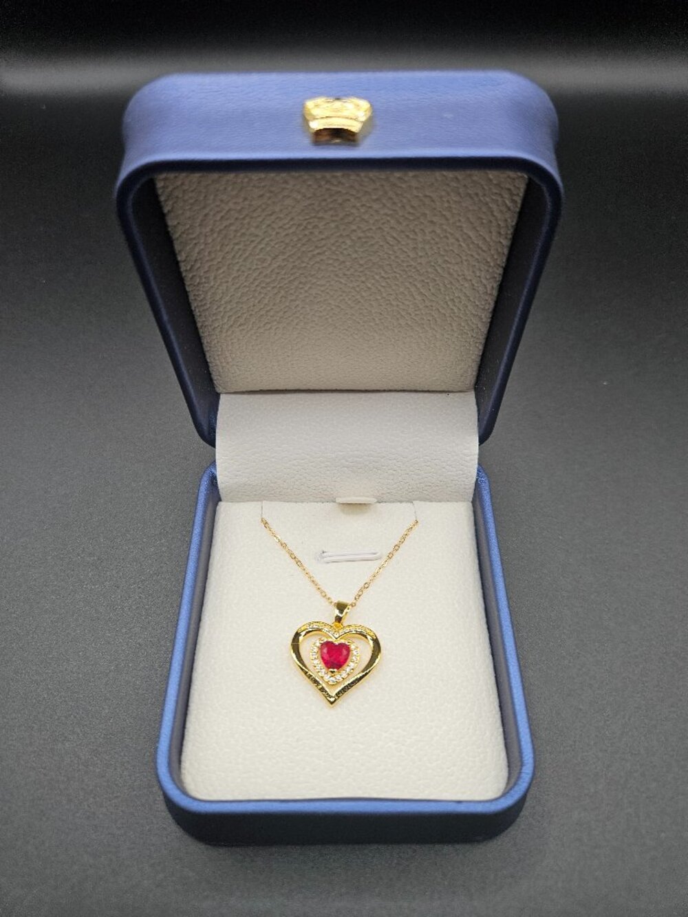 925 Gold Plated Double Heart "I Love You" Red Crystal Necklace Adjustable